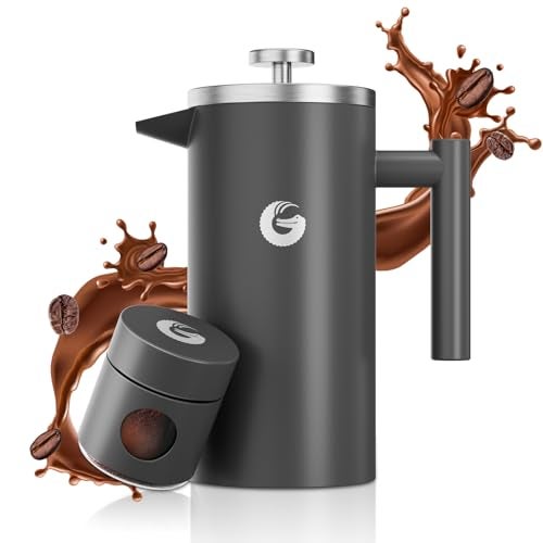 Coffee Gator French Press Coffee Maker  34oz Double Insulated Stainless Steel Brewer plus Travel Jar Canister Portable Hot Cold Brew Teapot Cafetera for Coffee Bar Accessories Kitchen Camping Gray