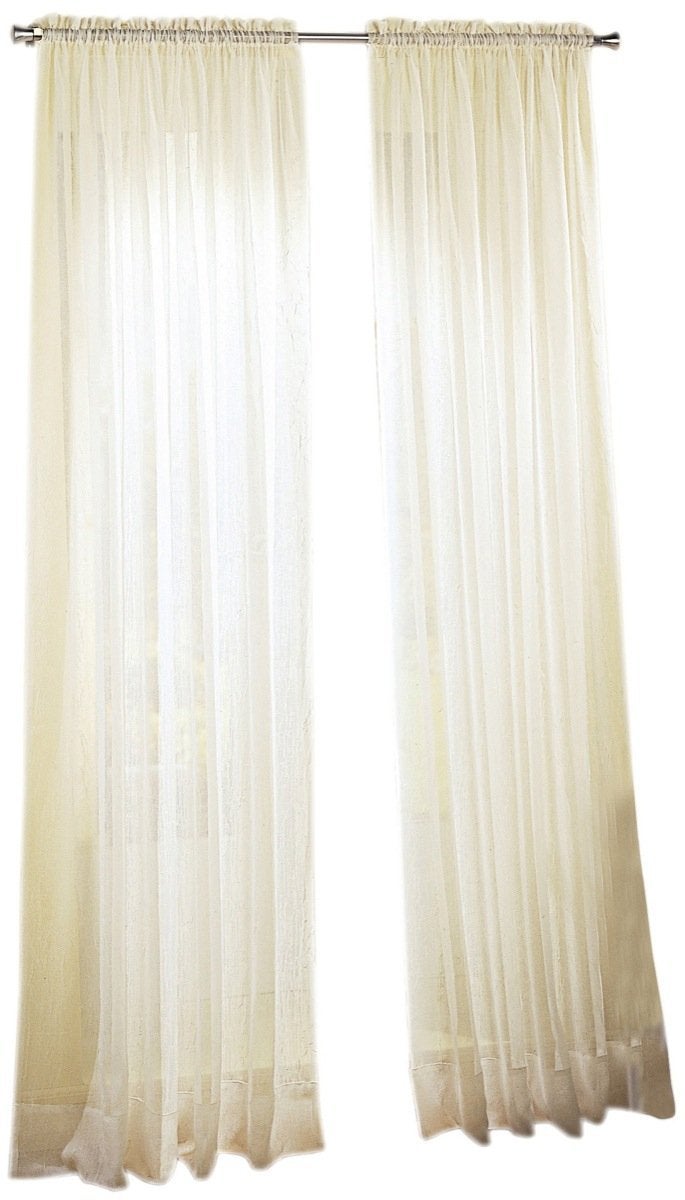 No. 918 Erica Crushed Sheer Voile Rod Pocket Curtain Panel, 51" x 63", Eggshell Off-White