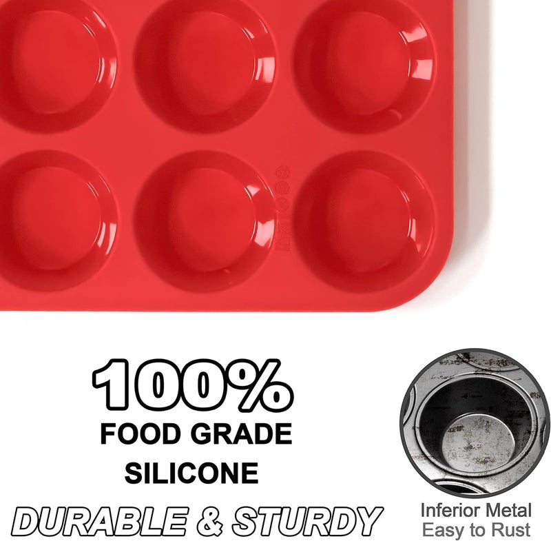 Purebake Silicone Muffin Tray - 6 Cavity Non-Stick Muffin Pan,BPA-Free,Microwave & Oven Safe,Dishwasher Friendly,Safe For Baking,Random Color,Perfect For Muffins & Cupcakes (1 Pcs Random Colour),Red - Image 5