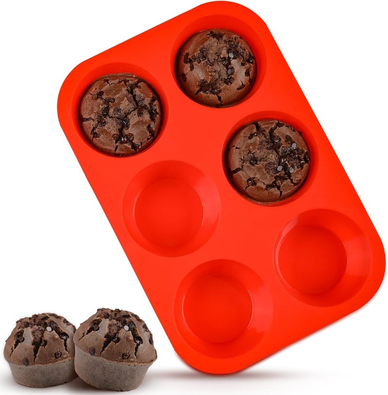 Purebake Silicone Muffin Tray - 6 Cavity Non-Stick Muffin Pan,BPA-Free,Microwave & Oven Safe,Dishwasher Friendly,Safe For Baking,Random Color,Perfect For Muffins & Cupcakes (1 Pcs Random Colour),Red - Image 1