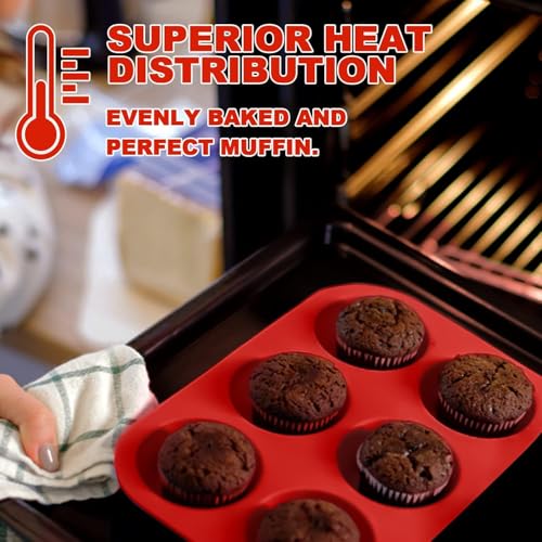 Purebake Silicone Muffin Tray - 6 Cavity Non-Stick Muffin Pan,BPA-Free,Microwave & Oven Safe,Dishwasher Friendly,Safe For Baking,Random Color,Perfect For Muffins & Cupcakes (1 Pcs Random Colour),Red - Image 3