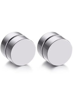 Bluelans 2pcs Magnetic Black Circle Stud Earrings for Men Women, Non-Piercing Clip On Cheater Fake Ear Gauges 