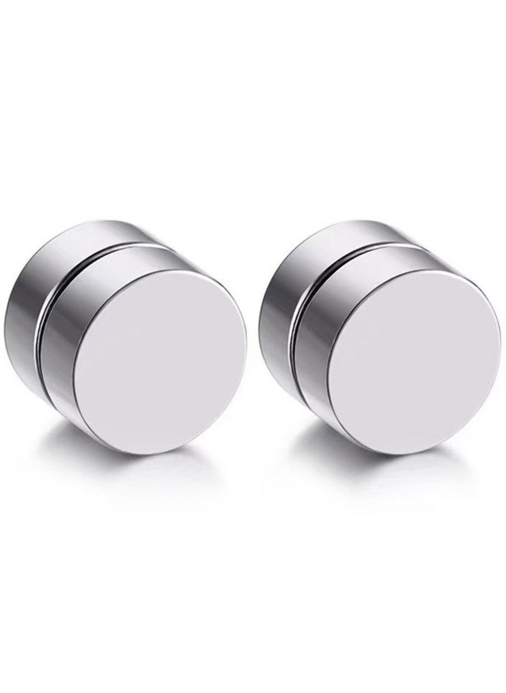 Bluelans 2pcs Magnetic Black Circle Stud Earrings for Men Women, Non-Piercing Clip On Cheater Fake Ear Gauges 