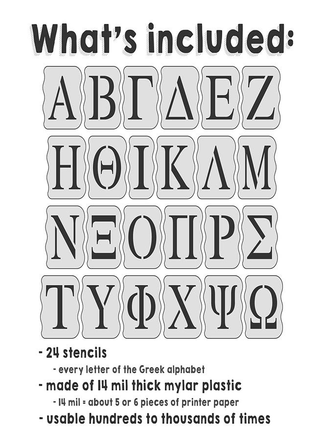 Dequera Greek Letter Stencil Kit for Painting & Tracing, All Letters - 14 Mil Mylar Plastic [4 Inch Tall Letters] - Image 3