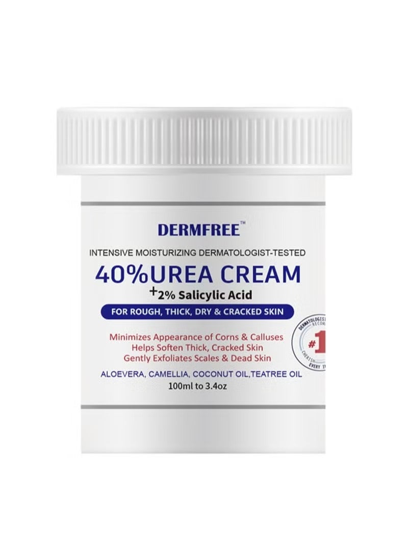 DERMFREE كريم القدم بحمض الساليسيليك واليوريا مع 40% يوريا، 2% حمض ساليسيليك، يقشر ويمنع جفاف وتشقق الجلد على القدمين واليدين، مرطب يزيل الكالو الميت  - Image 1