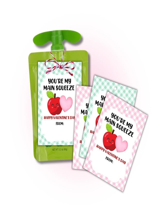 Lashicorn You’re My Main Squeeze Valentine's Day Hang Tags with Hole for Applesauce Pouches | 40 pk Tags 2.5x3.5” Pink & Green Bulk Classroom to Attach to Applesauce for Vday Class Treat Gifts from Teacher - Image 1