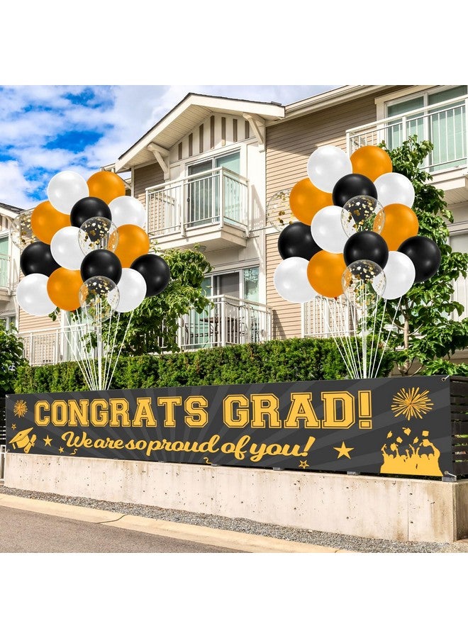 PEUTIER 39pcs Graduation Banner with Balloons, Congrats Grad Sign Class of 2024 Graduation Party Decoration for Yard Garden Graduation Backdrop Supplies for College High School (Black Gold)  - Image 1
