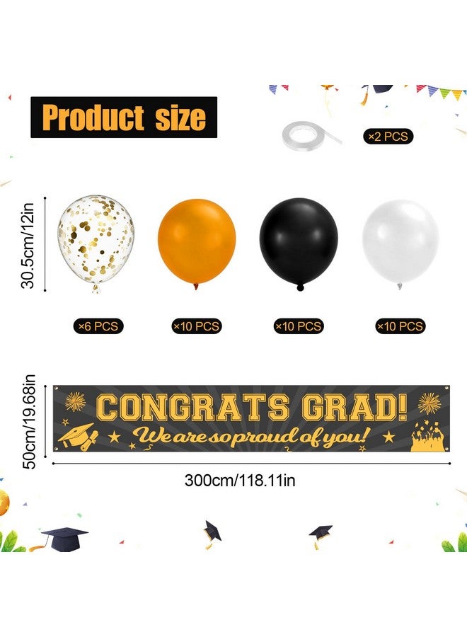PEUTIER 39pcs Graduation Banner with Balloons, Congrats Grad Sign Class of 2024 Graduation Party Decoration for Yard Garden Graduation Backdrop Supplies for College High School (Black Gold)  - Image 2