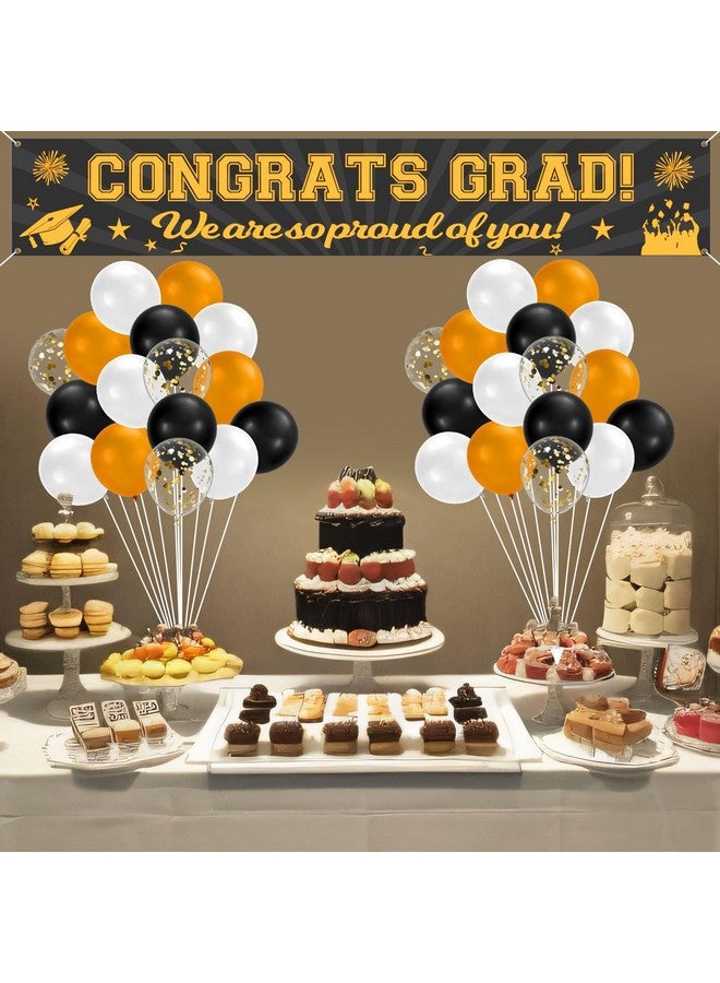 PEUTIER 39pcs Graduation Banner with Balloons, Congrats Grad Sign Class of 2024 Graduation Party Decoration for Yard Garden Graduation Backdrop Supplies for College High School (Black Gold)  - Image 4