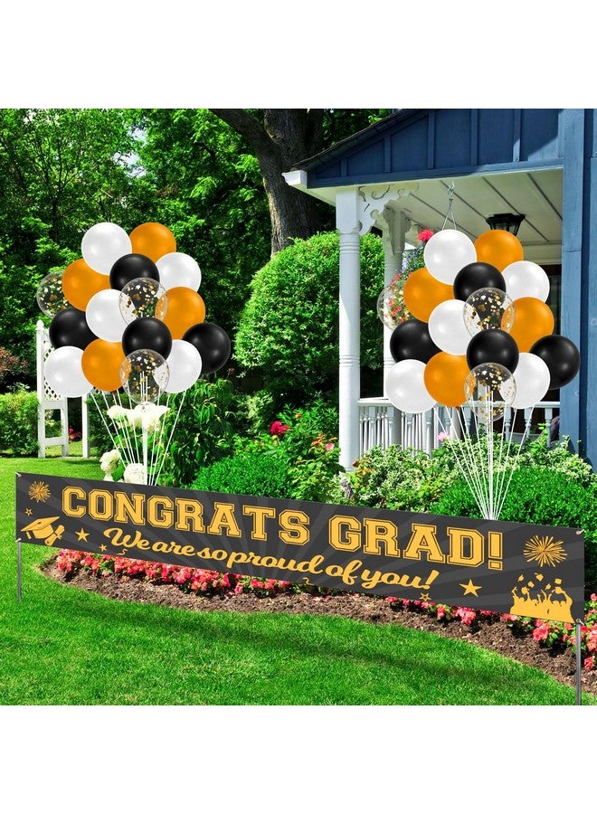 PEUTIER 39pcs Graduation Banner with Balloons, Congrats Grad Sign Class of 2024 Graduation Party Decoration for Yard Garden Graduation Backdrop Supplies for College High School (Black Gold)  - Image 5