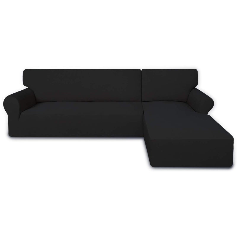PureFit Super Stretch Sectional Couch Covers  2 pcs Spandex Non Slip Sofa Covers with Elastic Bottom for L Shape Sectional Sofa Couch Great for Kids  Pets 3 Seat Sofa  3 Seat Chaise Black
