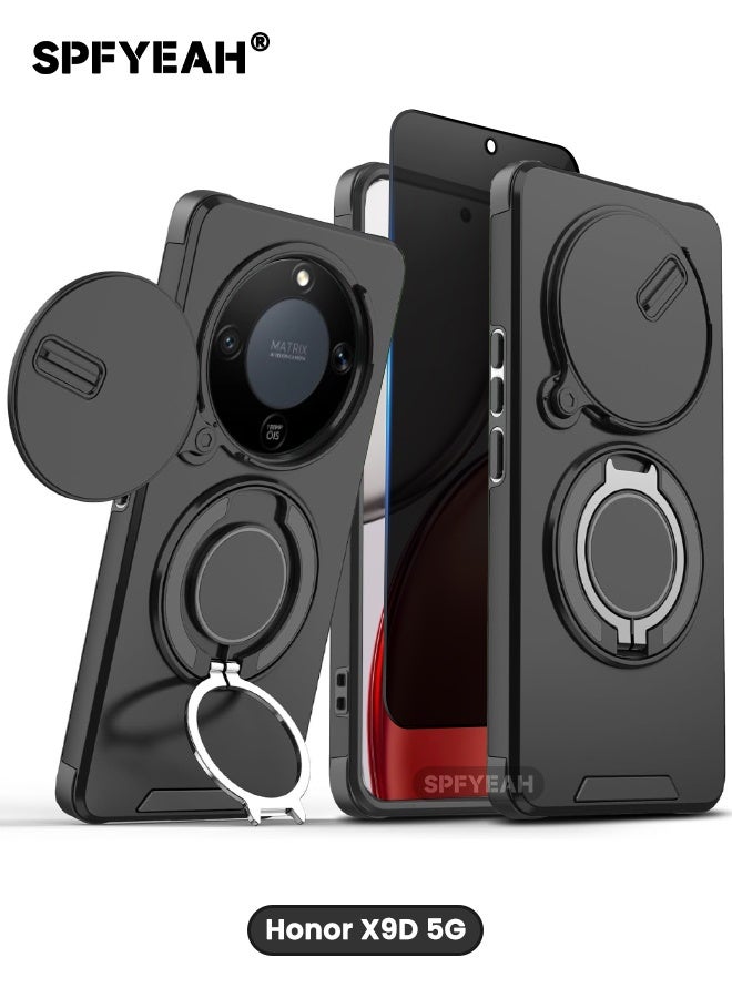 SPFYEAH [2-in-1] Honor X9d 5G Case with Privacy Screen Protector, Slide Camera Cover, Built-in 360° Rotate Round Ring Kickstand, Heavy Duty Shockproof Back Cover for Honor X9D 5G 6.79 inch (Black, 1+1 Pack) - Image 1