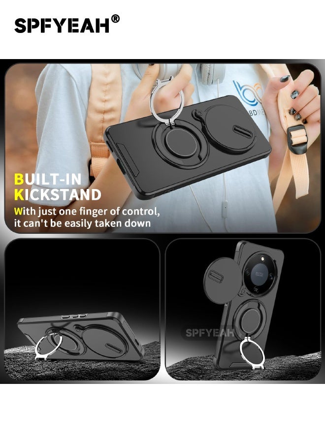 SPFYEAH [2-in-1] Honor X9d 5G Case with Privacy Screen Protector, Slide Camera Cover, Built-in 360° Rotate Round Ring Kickstand, Heavy Duty Shockproof Back Cover for Honor X9D 5G 6.79 inch (Black, 1+1 Pack) - Image 4