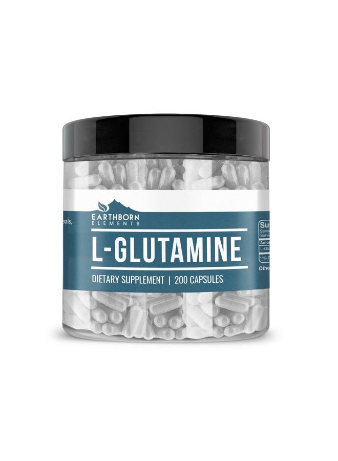 earthborn elements L-Glutamine 200 Capsules, Pure & Undiluted, No Additives - Image 1