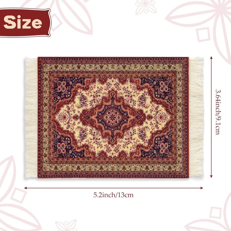Tatuo 4 Pieces Rug Table Coasters Table Drink Holders Oriental Design Fabric Carpet Drink Mats Oriental Design Fabric Elegant Carpets Kitchen and Bar Mats for Home Office and More (Classic Pattern,Square) - Image 2