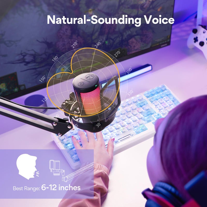 MAONO Gaming USB Microphone, Noise Cancellation Condenser Mic with Mute, Gain, Monitoring, Boom Arm Mic for Streaming, Podcast, Twitch, YouTube, Discord, PC, Computer, PS4, PS5, Mac, GamerWave DGM20S - Image 5