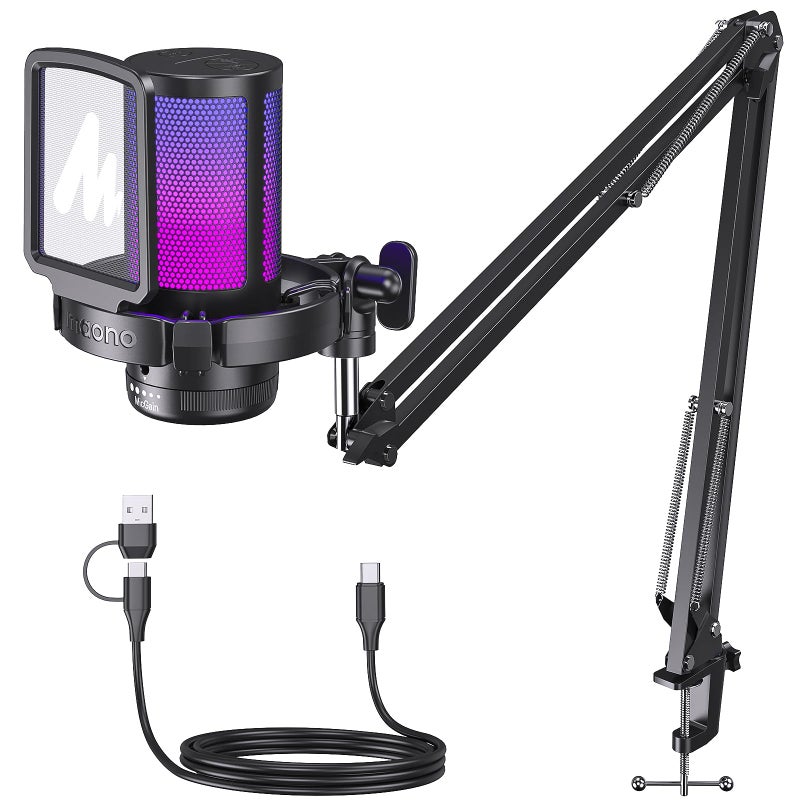 MAONO Gaming USB Microphone, Noise Cancellation Condenser Mic with Mute, Gain, Monitoring, Boom Arm Mic for Streaming, Podcast, Twitch, YouTube, Discord, PC, Computer, PS4, PS5, Mac, GamerWave DGM20S - Image 1
