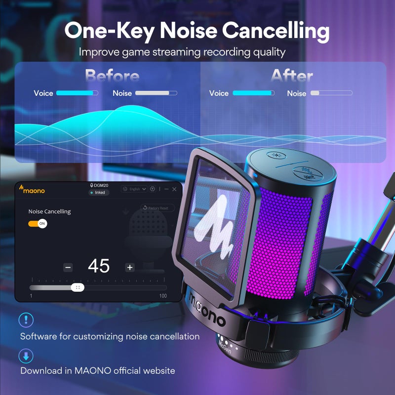 MAONO Gaming USB Microphone, Noise Cancellation Condenser Mic with Mute, Gain, Monitoring, Boom Arm Mic for Streaming, Podcast, Twitch, YouTube, Discord, PC, Computer, PS4, PS5, Mac, GamerWave DGM20S - Image 2