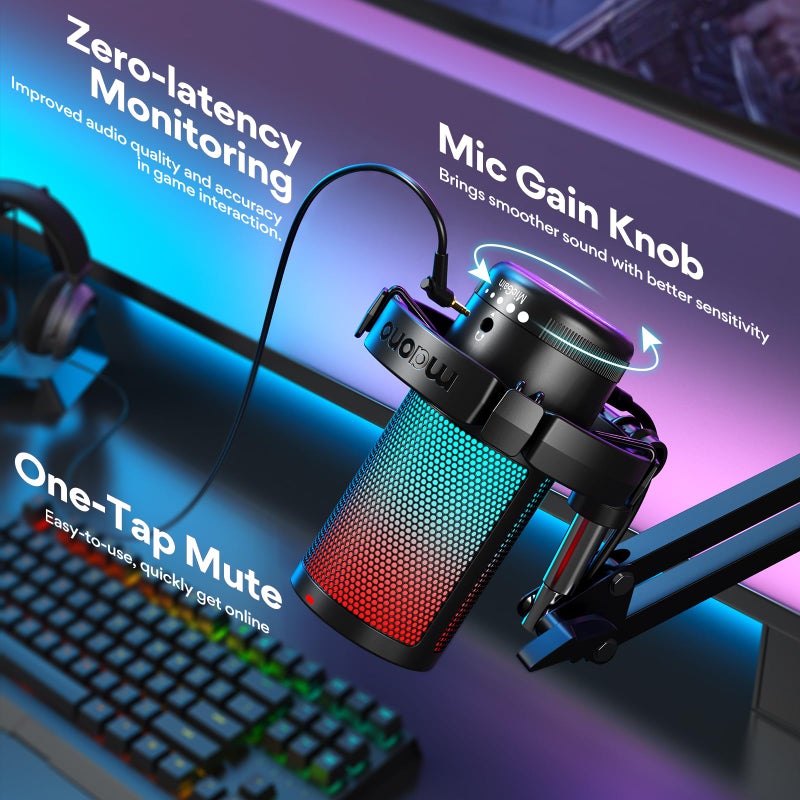MAONO Gaming USB Microphone, Noise Cancellation Condenser Mic with Mute, Gain, Monitoring, Boom Arm Mic for Streaming, Podcast, Twitch, YouTube, Discord, PC, Computer, PS4, PS5, Mac, GamerWave DGM20S - Image 4