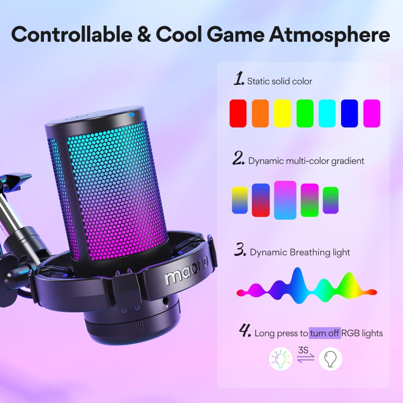 MAONO Gaming USB Microphone, Noise Cancellation Condenser Mic with Mute, Gain, Monitoring, Boom Arm Mic for Streaming, Podcast, Twitch, YouTube, Discord, PC, Computer, PS4, PS5, Mac, GamerWave DGM20S - Image 3