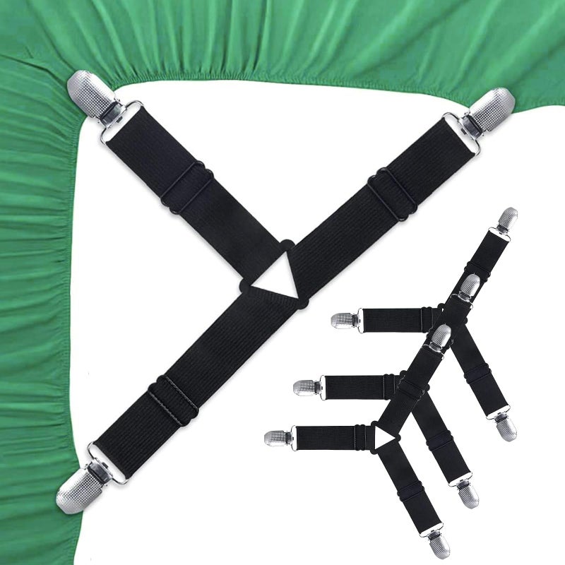 Ketumal Bed Sheet Straps, 4 PCS Adjustable Elastic Clips - Fitted Sheet Straps, Non-Slip Suspenders, Keep Sheets in Place, Bed Sheet Fasteners with Metal Clips for Corners, Mattresses, Sofa Cushions - Image 1