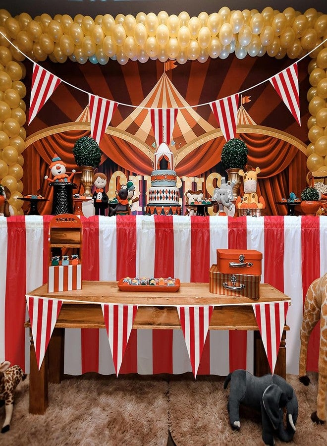 Deermon 2 Pack Red and White Striped Carnival Table Skirts, 28Ft Polyester Waterproof Circus Table Skirting For Birthday Festival Celebration Tent Camping Baby Shower Party Decoration Supplies - Image 4
