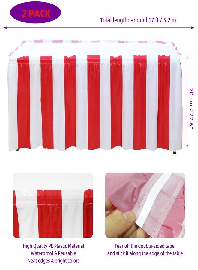 Deermon 2 Pack Red and White Striped Carnival Table Skirts, 28Ft Polyester Waterproof Circus Table Skirting For Birthday Festival Celebration Tent Camping Baby Shower Party Decoration Supplies - Image 5