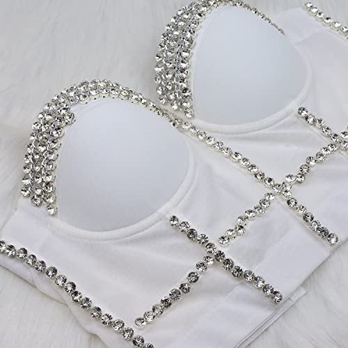 ELLACCI Women's Diamond Chain Mesh Bustier Crop Top Push Up Corset Top Bralet White Large - Image 5