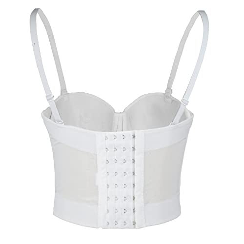 ELLACCI Women's Diamond Chain Mesh Bustier Crop Top Push Up Corset Top Bralet White Large - Image 2