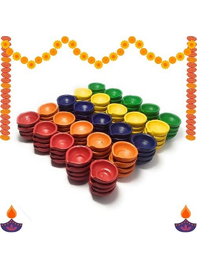 Indian Karigar Clay Diya Decorative Diyas for Diwali Festival - 50 Colourful, Home Decor - Image 1