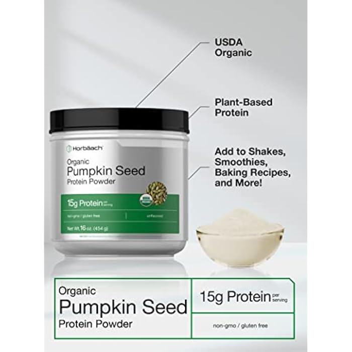 Horbäach Horbaach Organic Pumpkin Seed Protein Powder | 16 Ounce | Unflavored | Plant-Based | Keto & Paleo | Vegetarian, Non-GMO, and Gluten Free Supplement | 15g Per Serving - Image 3