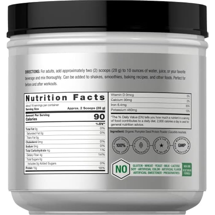 Horbäach Horbaach Organic Pumpkin Seed Protein Powder | 16 Ounce | Unflavored | Plant-Based | Keto & Paleo | Vegetarian, Non-GMO, and Gluten Free Supplement | 15g Per Serving - Image 2