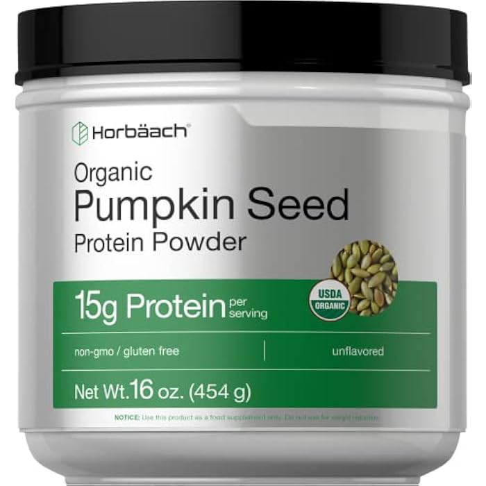 Horbäach Horbaach Organic Pumpkin Seed Protein Powder | 16 Ounce | Unflavored | Plant-Based | Keto & Paleo | Vegetarian, Non-GMO, and Gluten Free Supplement | 15g Per Serving - Image 1