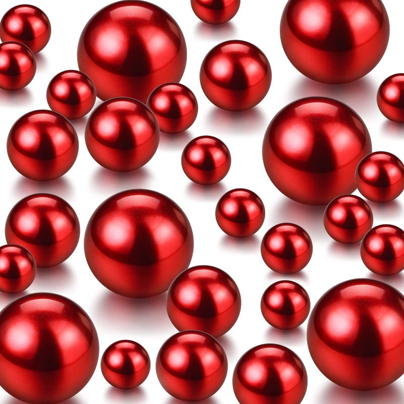150 Pieces Vase Filler Faux Pearls Vase Makeup Beads No Hole Gloss Bead Mixed Sizes Round Pearl for Home Party Wedding Decor 81420 mmRed