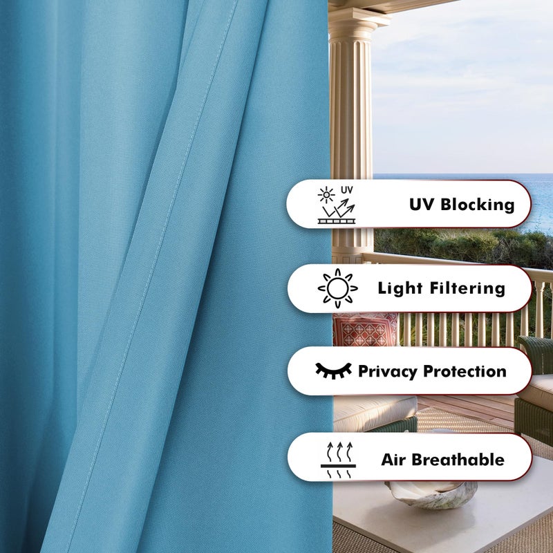 BONZER Outdoor Curtains for Patio Water Resistant Heavy Privacy Light Filtering Grommet Outside Curtains for Porch, Pergola, Gazebo, 1 Panel, 54W x 84L inch, Teal - Image 4