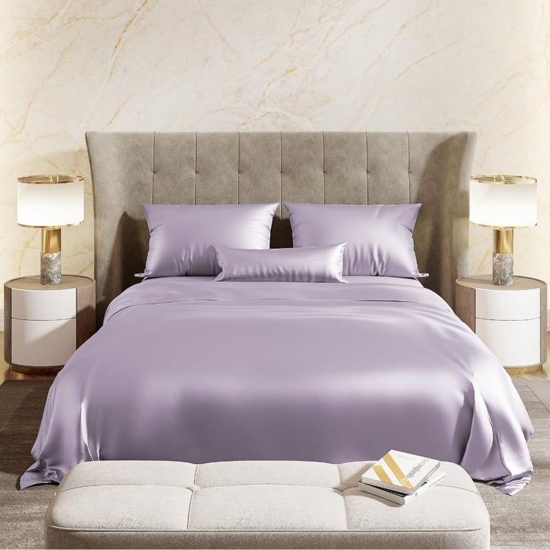 haus & kinder haus kinder Premium Satin Royale Serene Lilac Bedsheets Double Flat Bedsheet with 2 Pillow Cover Set 300TC for SummersWinter Gift for Couples Romantic Dates Wedding - Image 2