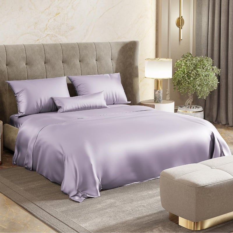 haus & kinder haus kinder Premium Satin Royale Serene Lilac Bedsheets Double Flat Bedsheet with 2 Pillow Cover Set 300TC for SummersWinter Gift for Couples Romantic Dates Wedding - Image 1