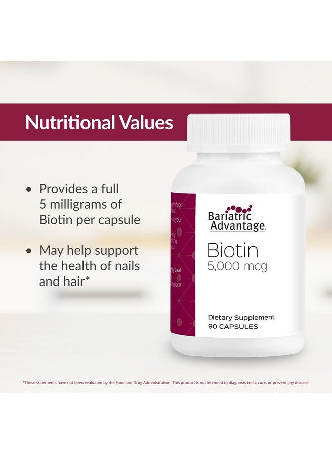 Bariatric Advantage مكمل بيوتين باريتريك أدفانتج 5,000 ميكروغرام - لمرضى جراحة السمنة - كبسولات صغيرة سهلة الهضم - مكمل بيوتين - دعم للشعر والبشرة والأظافر* - 90 حبة - Image 5