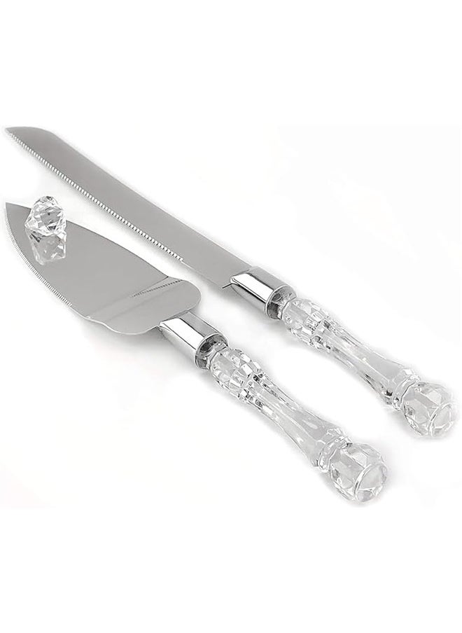 yongsheng 2- Piece Cake Knife ， Cake Knife and Server Set Acrylic Stainless Steel Faux Crystal Handle Holiday  - Image 1