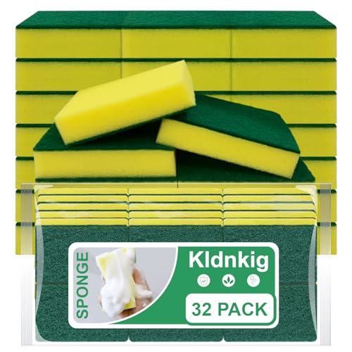 Kldnkig Cleaning Sponge,32 Pack Dual-Sided Dishwashing Sponge for Kitchen, Cleans Fast Without Scratching,Eco Safe on Non-Stick Cookware,Scrub Pads for Dishes,Pans All at Once - Image 1