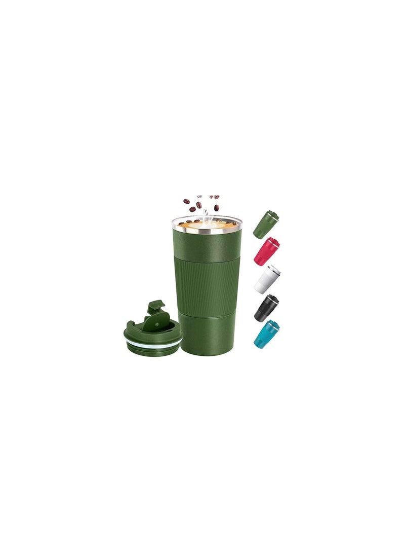 Double walled insulated stainless vacuum coffee travel mug with leakproof flip for keep hot/ice coffee , tea 510ml green 