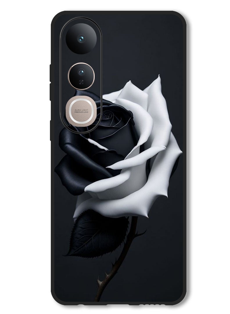 Theodor Case Compatible with Vivo V50 Lite Protection Shockproof Bumper Cover Black and White Rose - Image 1