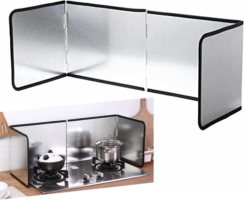 KEYOZA Foldable Kitchen Stove Splatter Guard HeatResistant Aluminum Oil Splash Shield for Cooking NonStick Grease Protector for Gas Electric Stoves Easy to Clean 4Panel Adjustable Design - Image 1