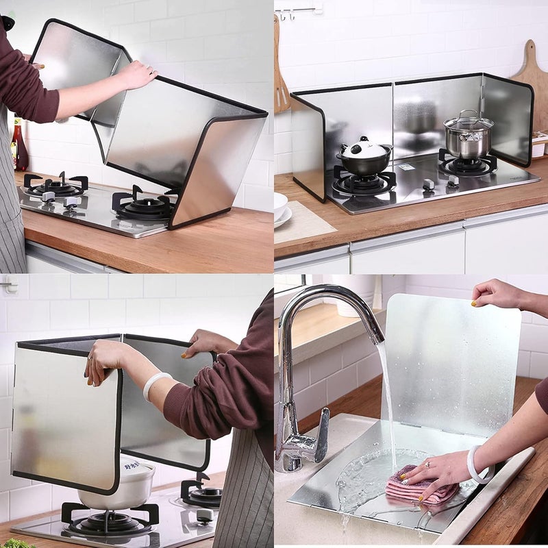KEYOZA Foldable Kitchen Stove Splatter Guard HeatResistant Aluminum Oil Splash Shield for Cooking NonStick Grease Protector for Gas Electric Stoves Easy to Clean 4Panel Adjustable Design - Image 4