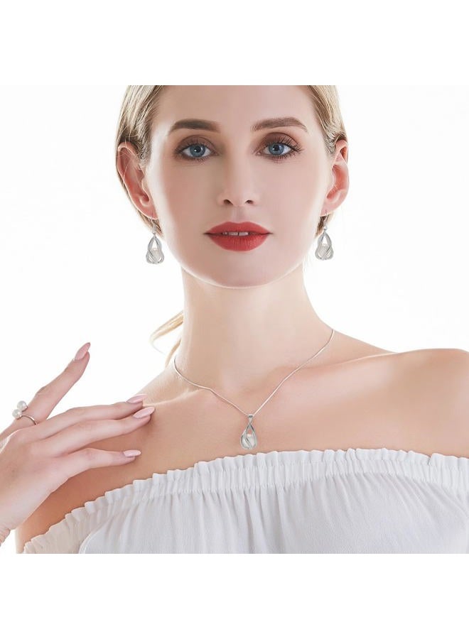 HENGSHENG Pearl Jewelry Set For Women S925 Sterling Silver/14K Gold Plated Necklace & Earrings Set Freshwater Pearl Pendant Cage Set for Wedding Anniversary Prom Birthday Gift, Copper, natural pearl - Image 5