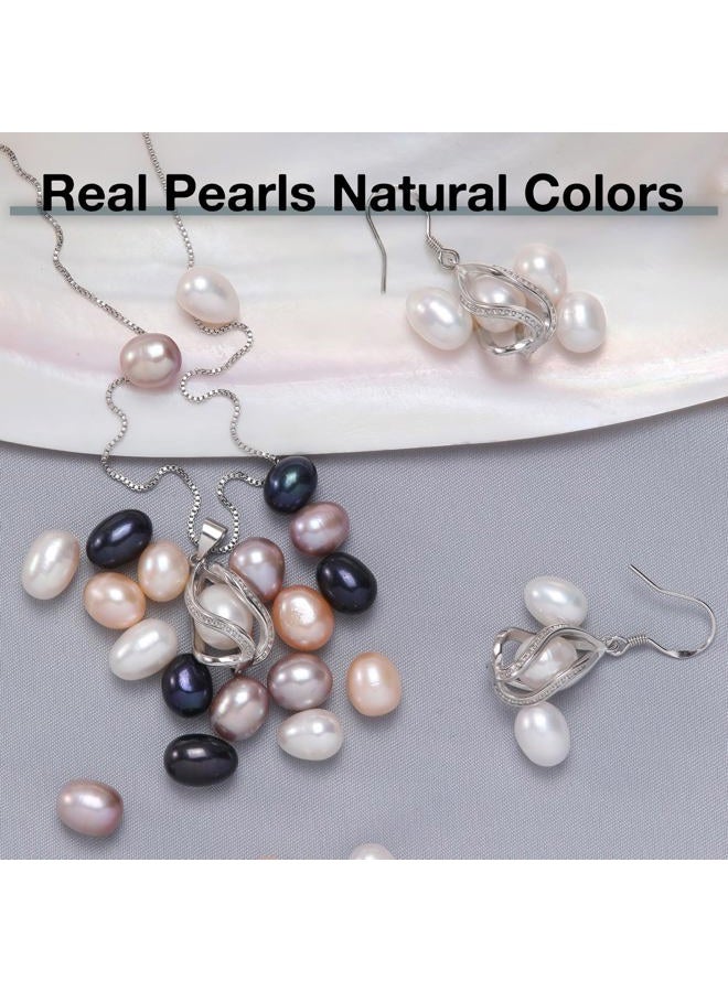 HENGSHENG Pearl Jewelry Set For Women S925 Sterling Silver/14K Gold Plated Necklace & Earrings Set Freshwater Pearl Pendant Cage Set for Wedding Anniversary Prom Birthday Gift, Copper, natural pearl - Image 4