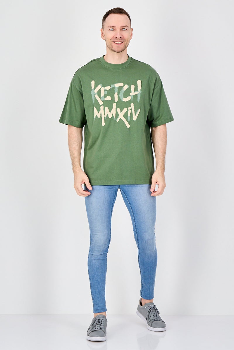 Ketch Men Crew Neck Short Sleeve Brand Logo T-Shirt, Olive - Image 4