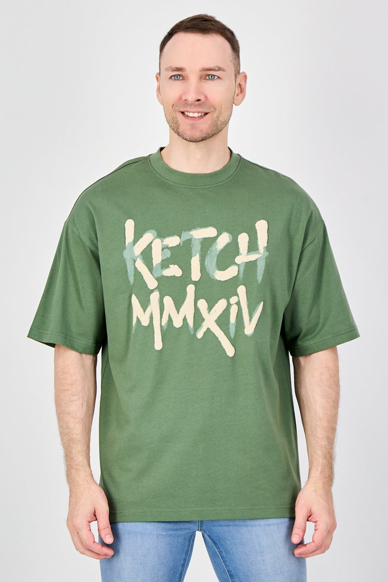 Ketch Men Crew Neck Short Sleeve Brand Logo T-Shirt, Olive - Image 1