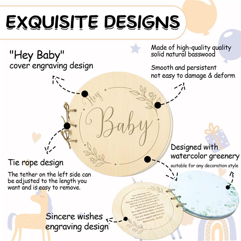 1DFAUL Baby Shower Guest Book, 80 Pages Hey Baby Shower Sign in Guest Book with Watercolor Design, Baby Shower Guest Book Alternatives Girl Boy, Wood Guestbook Keepsake Gift for New Parents - Image 2