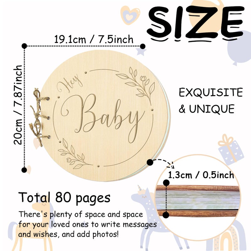 1DFAUL Baby Shower Guest Book, 80 Pages Hey Baby Shower Sign in Guest Book with Watercolor Design, Baby Shower Guest Book Alternatives Girl Boy, Wood Guestbook Keepsake Gift for New Parents - Image 3